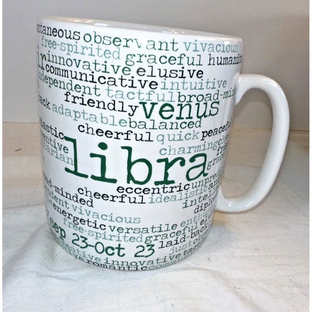 Libra Mug Oversized White Green Personality Traits Zodiac Sign Sep 23 - Oct 23